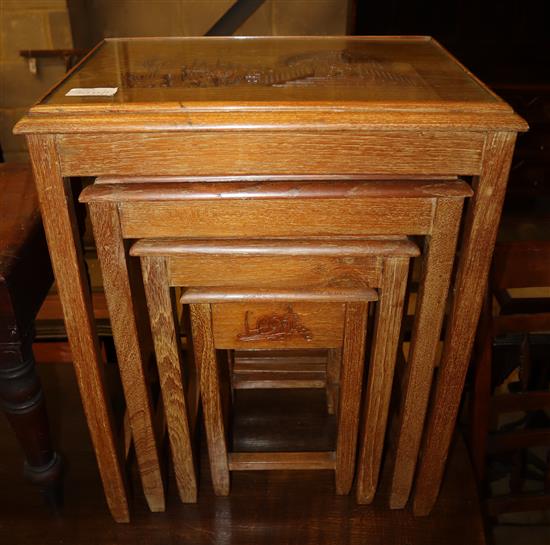 A quartetto of Chinese carved hardwood tables, width 51cm, depth 35cm, height 64cm